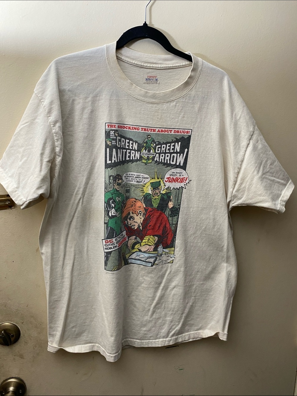 Hanes White Short-Sleeve Tee with Green Lantern & Green Arrow Comic Panel